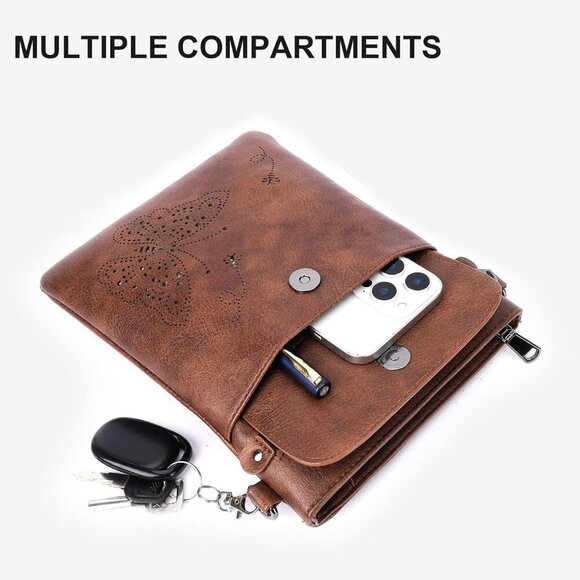 Versatile Women’s Crossbody Bag: Easy-Clean Vegan Leather with Butterfly Pattern - Picture 7 of 7